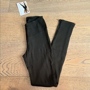 naked wardrobe Olive Green Ribbed High-Rise Leggings